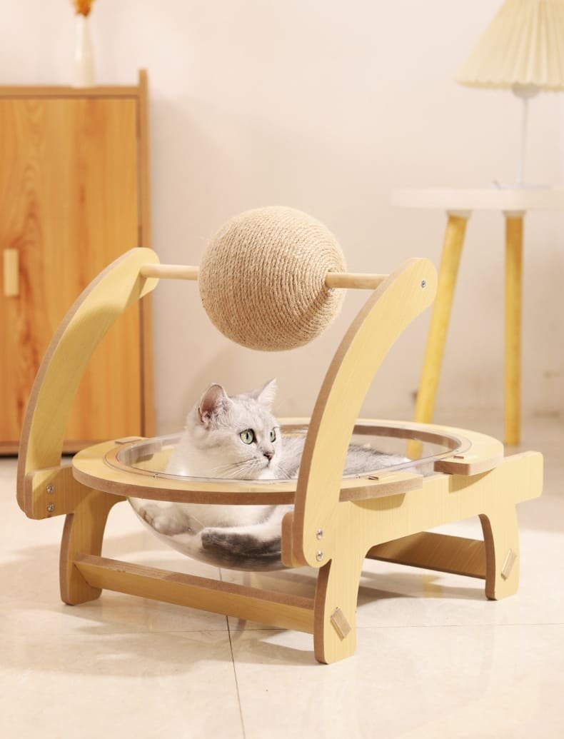 Multifunctional Wooden Cat Scratching Post Bed with Ball 15 Cat Scratching Post Bed Caso Machinery 14 790x1035
