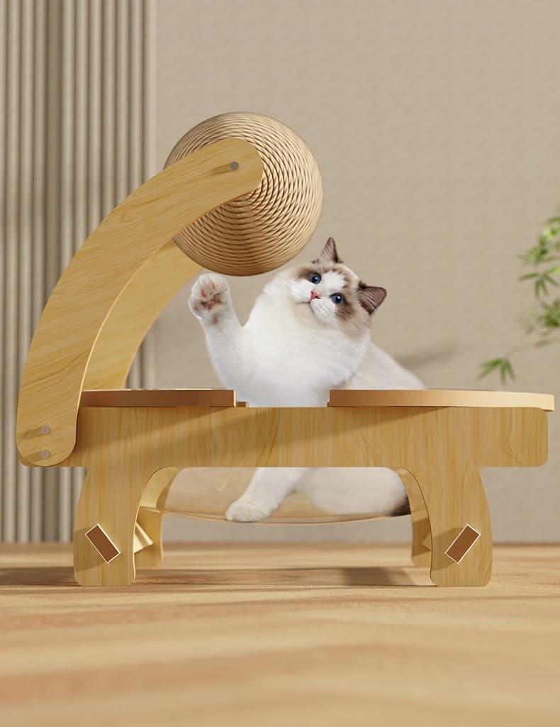 Multifunctional Wooden Cat Scratching Post Bed with Ball 10 Cat Scratching Post Bed Caso Machinery 7 790x1025