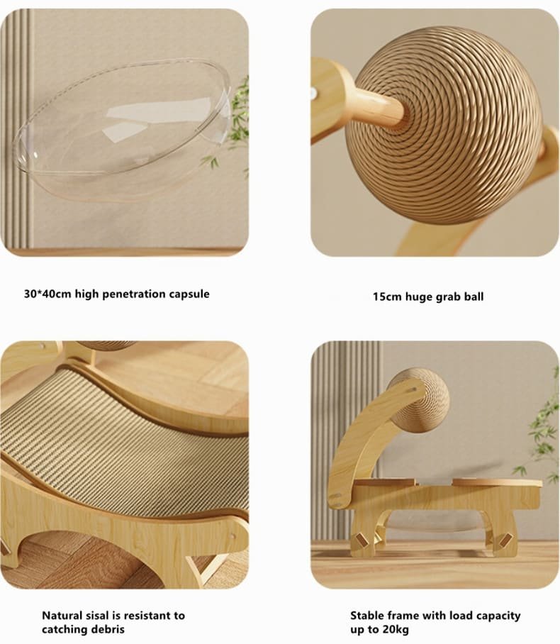 Multifunctional Wooden Cat Scratching Post Bed with Ball 11 Cat Scratching Post Bed Caso Machinery 8 790x908